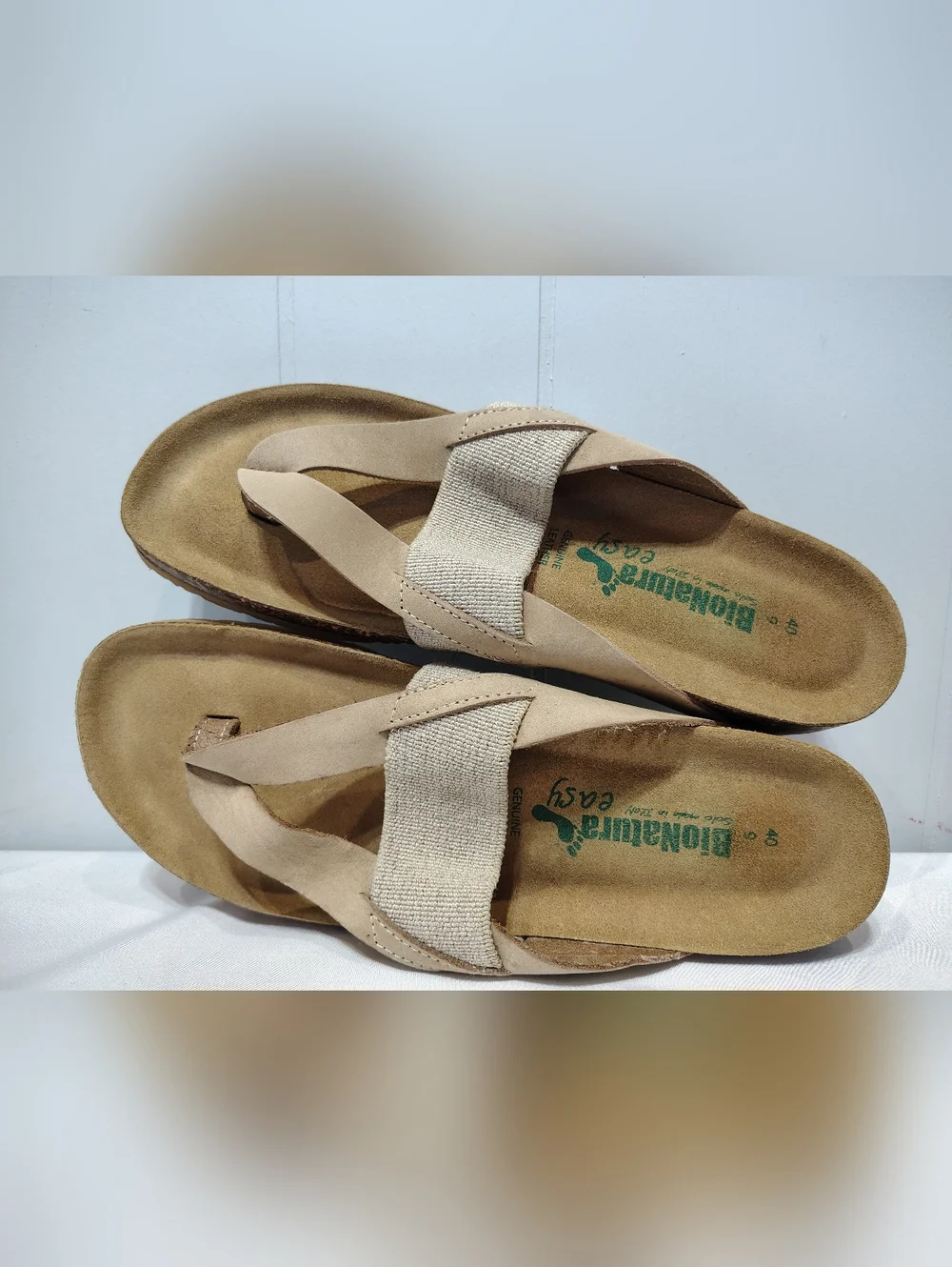 Bio Natura Italy Leather Thong Sandals Size 40 US 9 Cork Footbed Comfort Slide - Picture 4 of 7